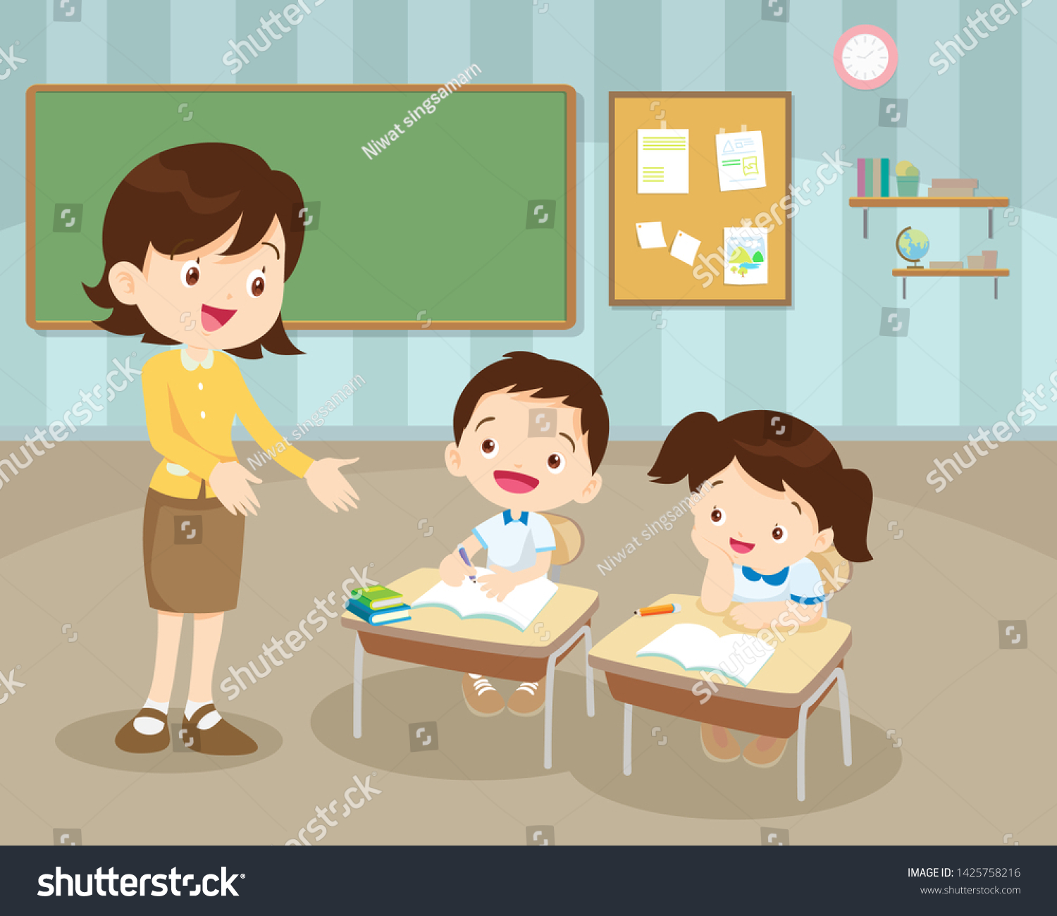 Teacher Teaching Students Classroomclassroom Teacher Pupilschildren ...