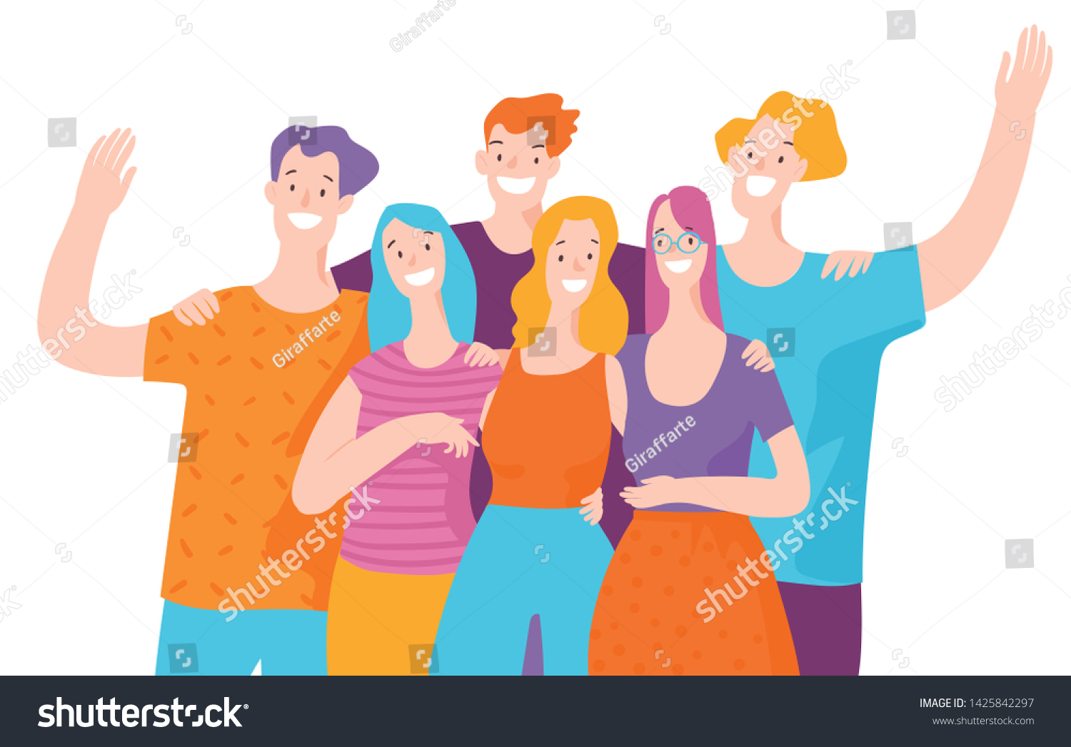 Vector Illustration Happy People Embrassing Each Stock Vector (Royalty ...