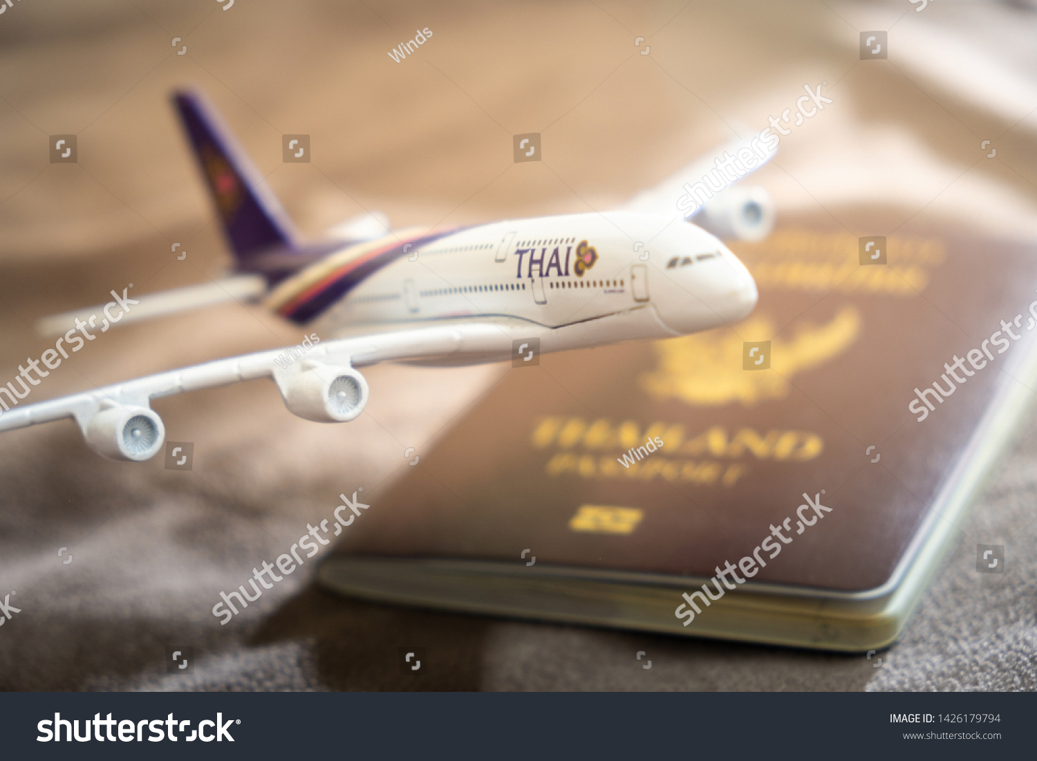 Bangkok Thailand June 2019 Thai Passport Stock Photo 1426179794   Stock Photo Bangkok Thailand June Thai Passport On Leather Wallet With A Aircraft Model Of Thai 1426179794 