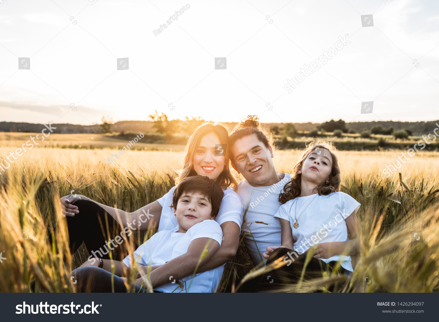 Portrait Happy Fun Family Countryside Concept Stock Photo 1426294097 ...