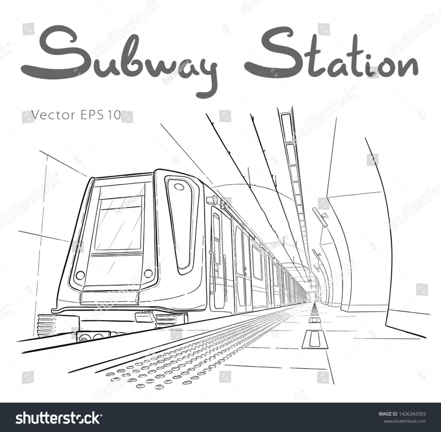 Hand Drawn Sketch Subway Station Illustration Stock Vector (Royalty ...