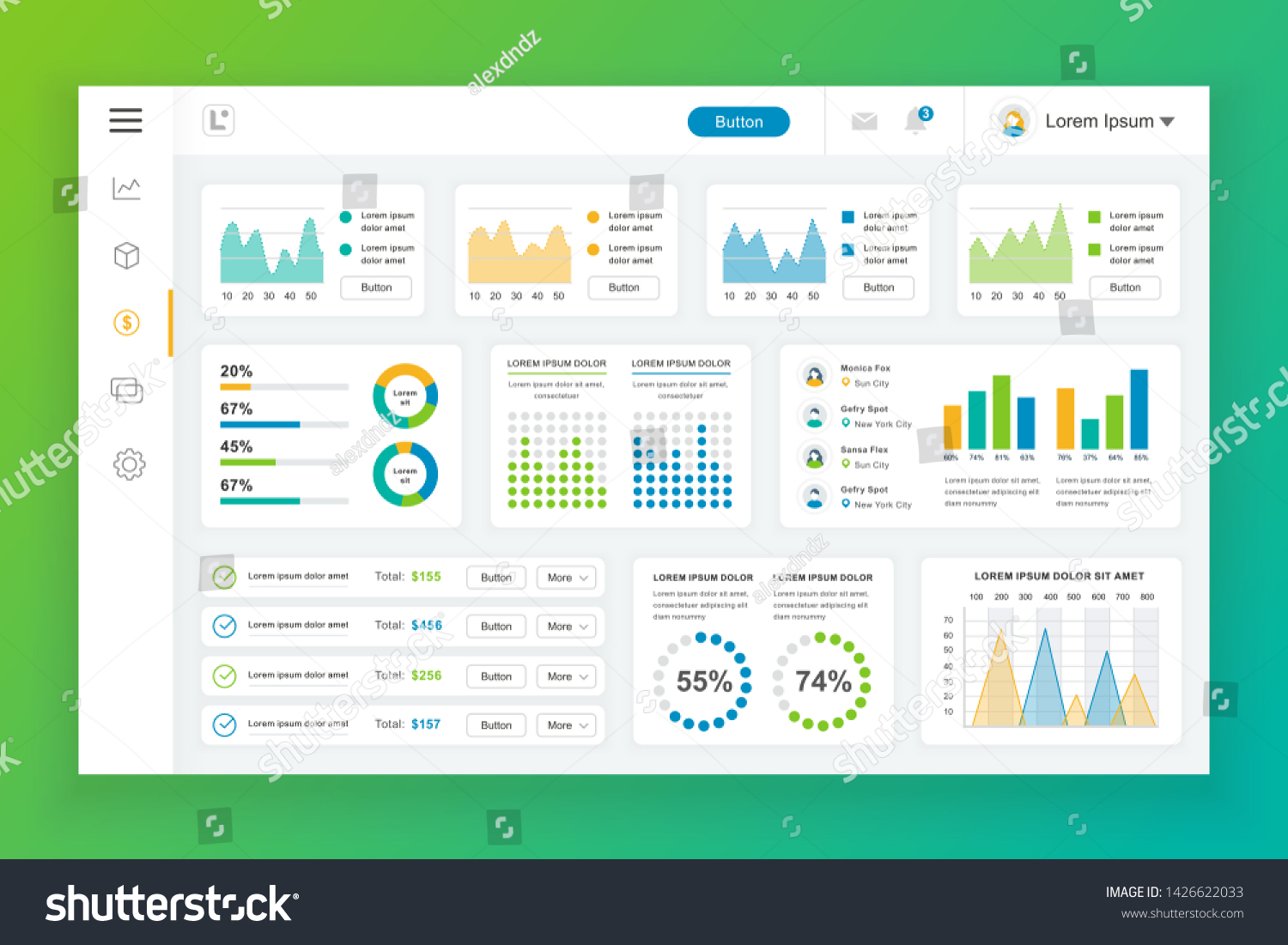 Dashboard Admin Panel Vector Design Template Stock Vector (Royalty Free ...