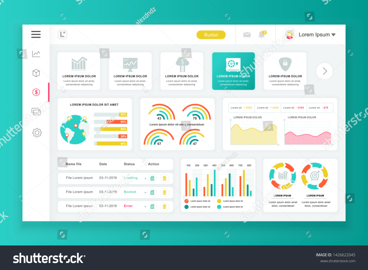 Dashboard Admin Panel Vector Design Template Stock Vector (Royalty Free ...