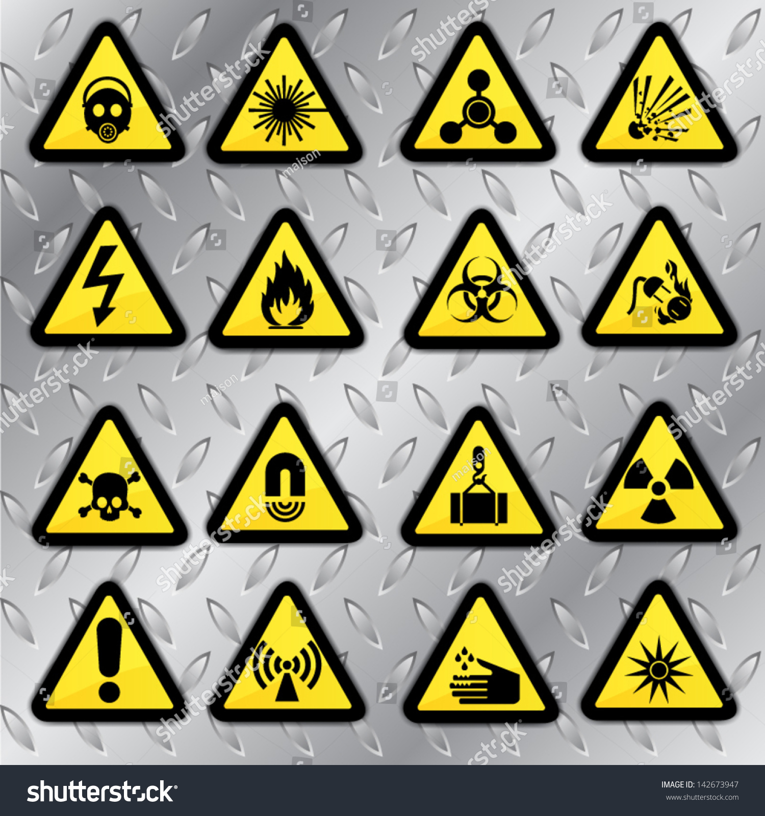 Warning Hazard Sings Stock Vector (Royalty Free) 142673947 | Shutterstock