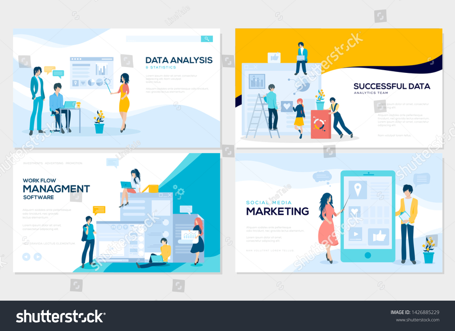 Set Social Media Marketing Data Analysis Stock Vector Royalty Free 1426885229 Shutterstock 3090