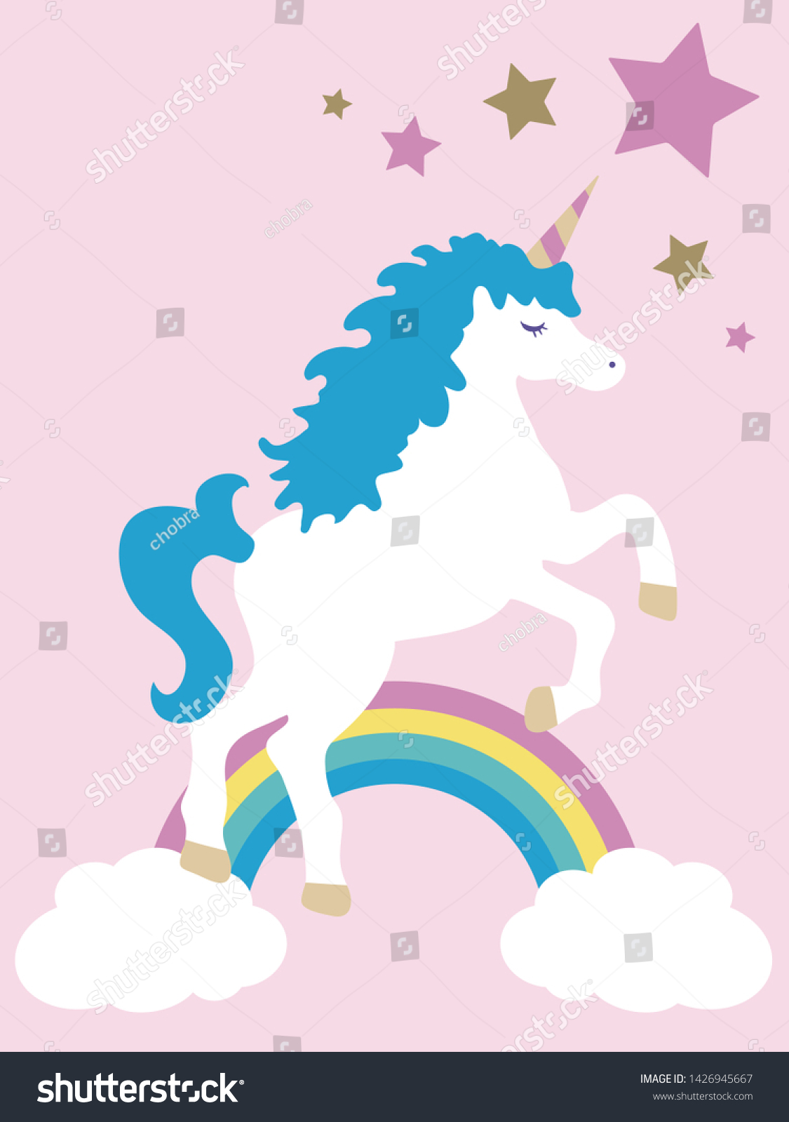 Cute Unicorn Jumping Over Rainbow Stock Illustration 1426945667 ...