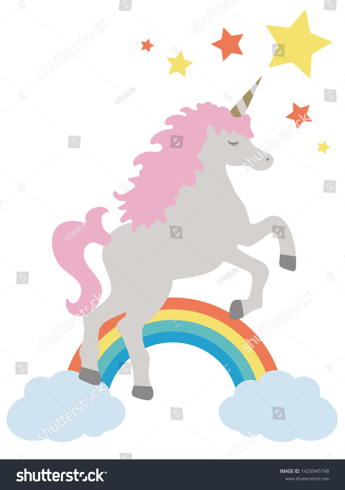 Cute Unicorn Jumping Over Rainbow Stock Illustration 1426945748 ...