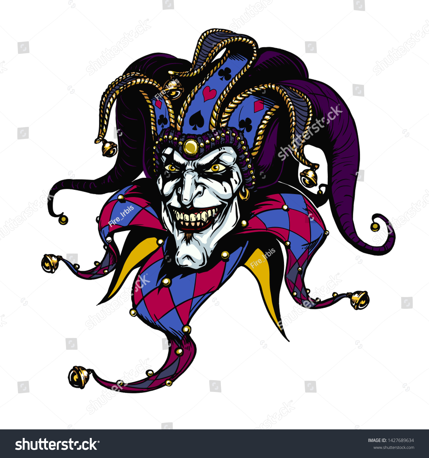 Joker Angry Jester Cap Tattoo Illustration Stock Vector (Royalty Free ...