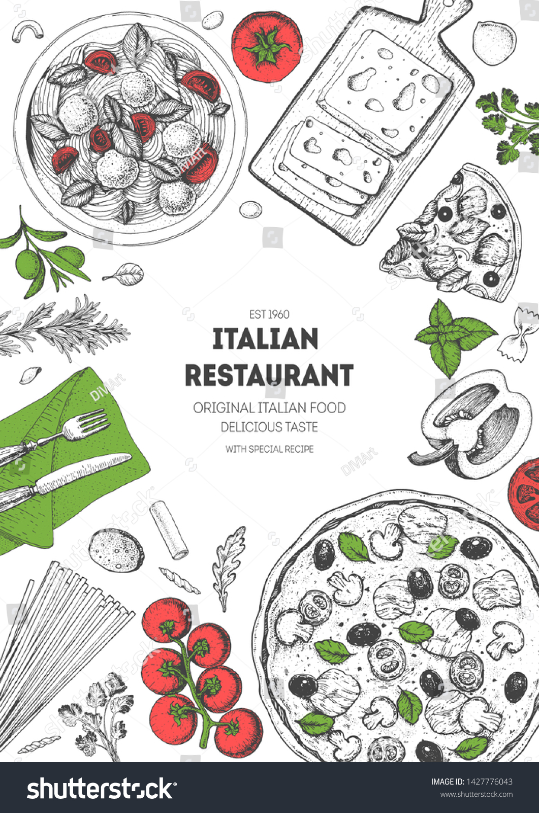 Italian Food Top View Menu Template Stock Vector (Royalty Free ...