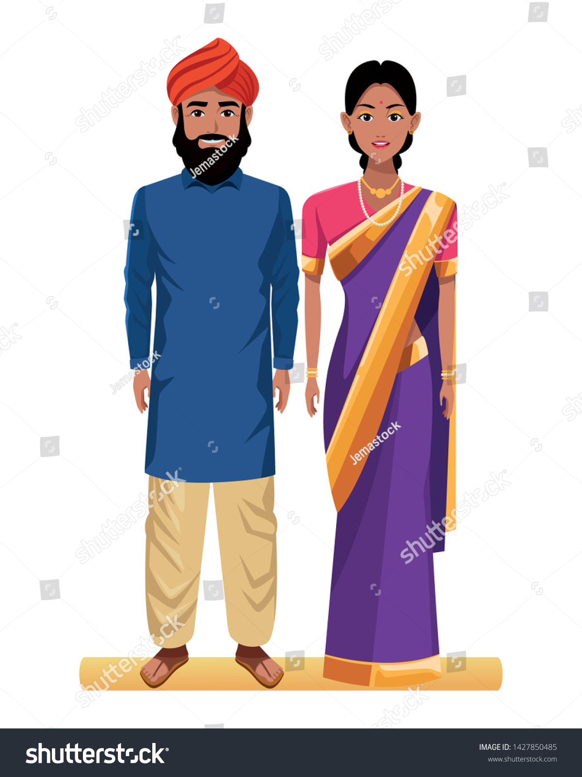 Indian Couple Wearing Traditional Hindu Clothes Stock Vector (royalty 