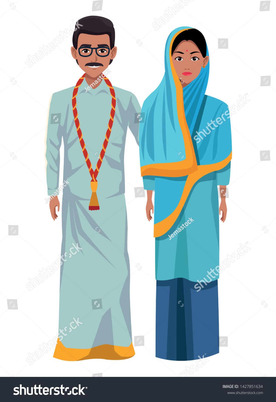 Indian Couple Wearing Traditional Hindu Clothes Stock Vector (Royalty ...