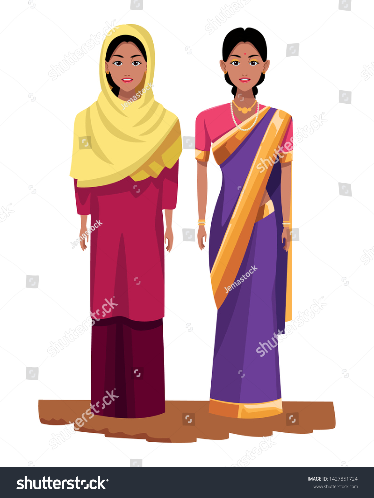 Indian Indian Women Wearing Traditional Hindu Stock Vector (Royalty ...
