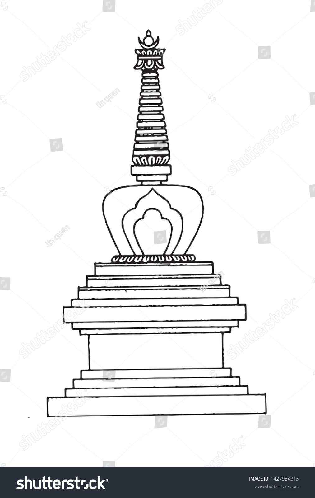 Tibetan Buddhist Stupa Line Drawing Stock Vector (Royalty Free ...