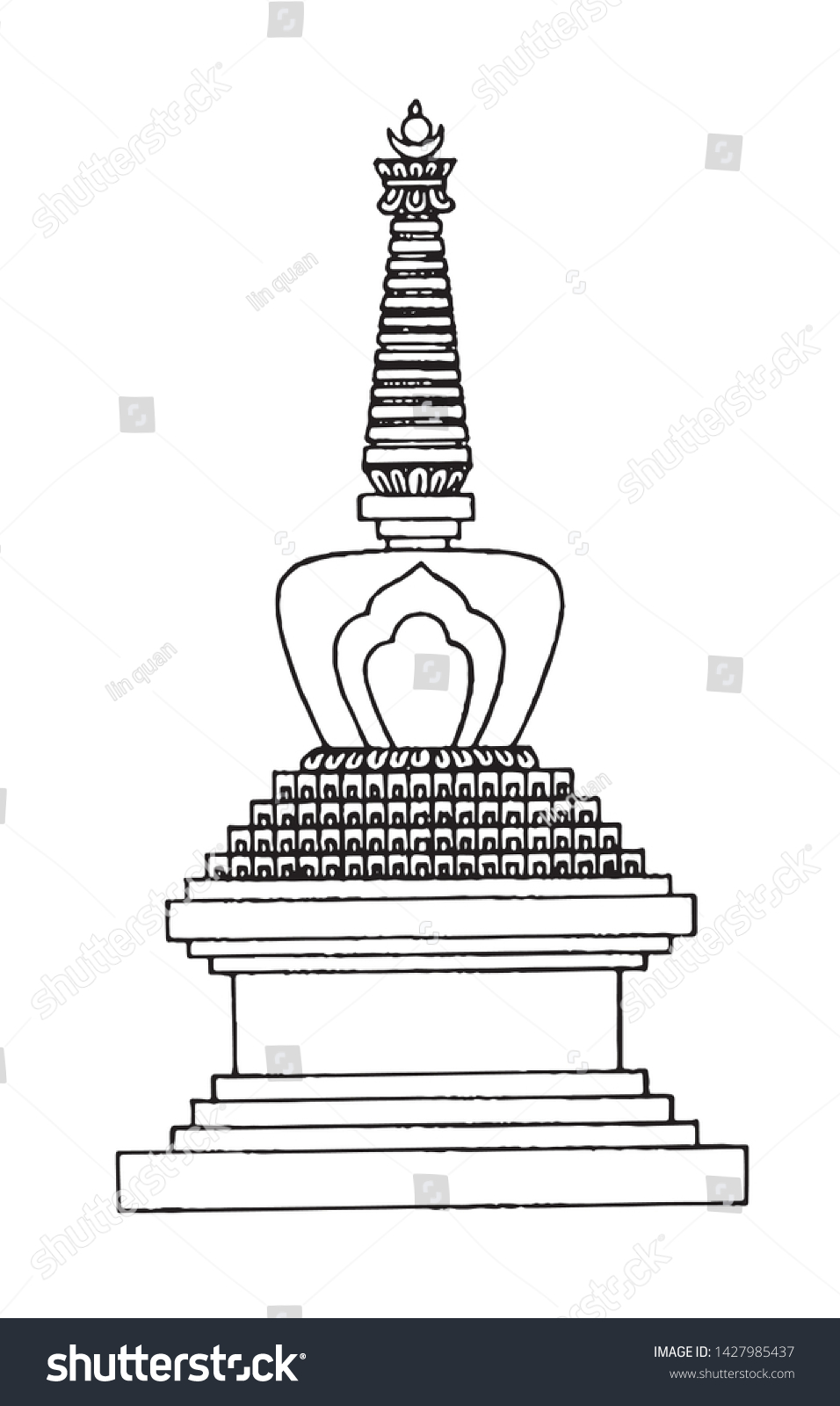 Tibetan Buddhist Stupa Line Drawing Stock Vector (Royalty Free ...