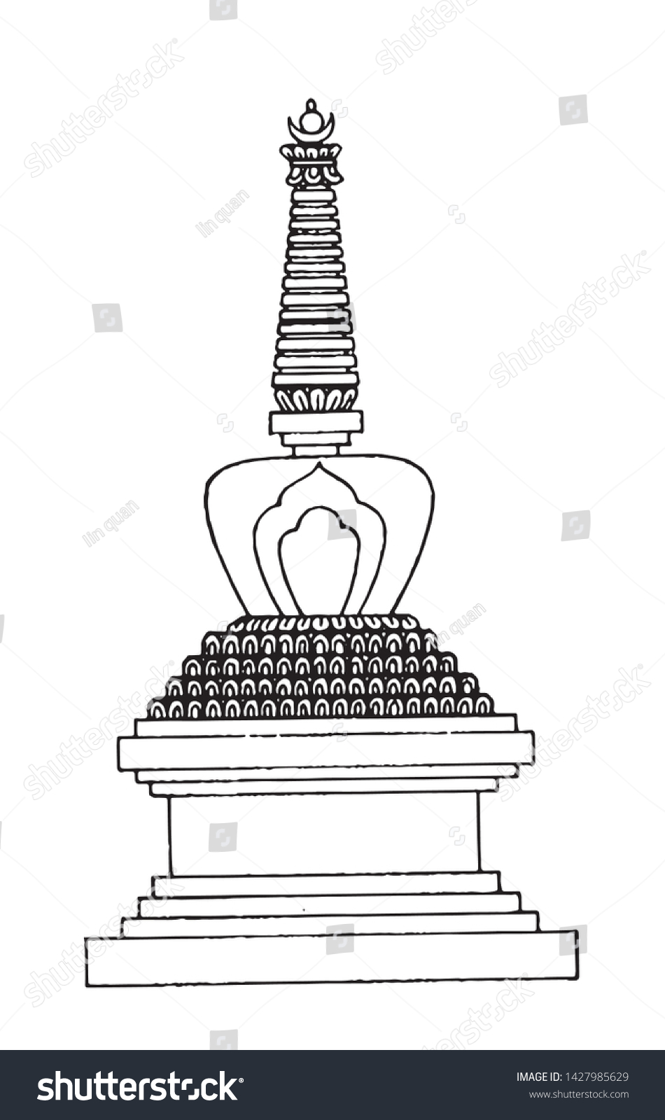 Tibetan Buddhist Stupa Line Drawing Stock Vector (Royalty Free ...