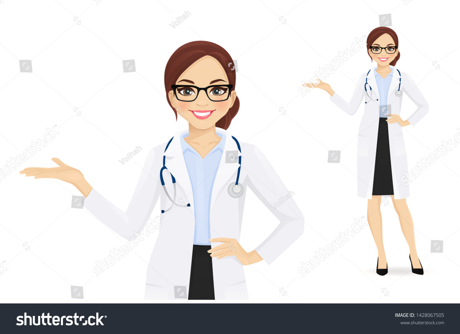 Female Doctor Presenting Something Isolated Vector Illustartion