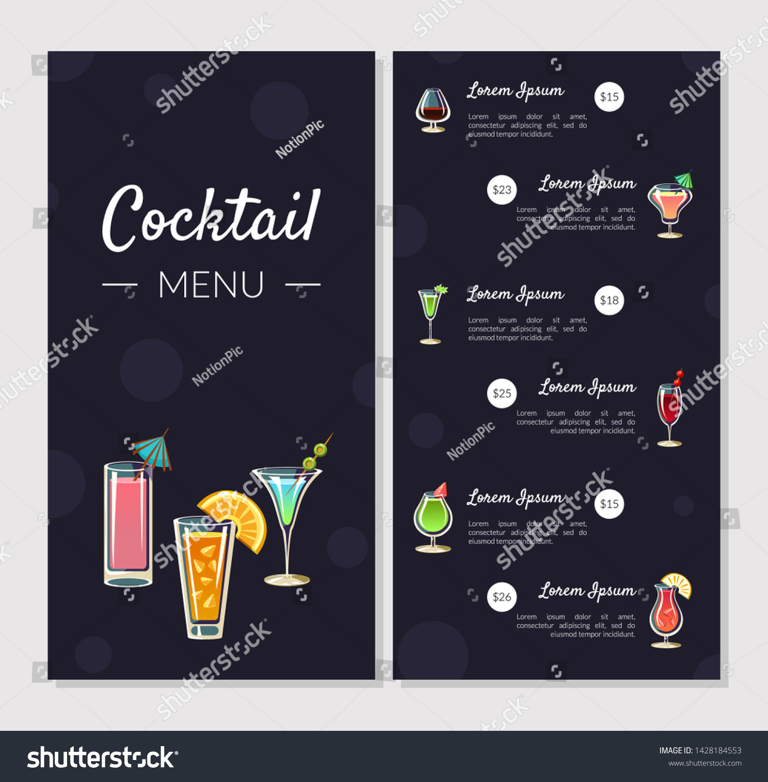 Cocktail Menu Template Alcoholic Bar Menu Stock Vector Royalty Free 1428184553 Shutterstock 9071