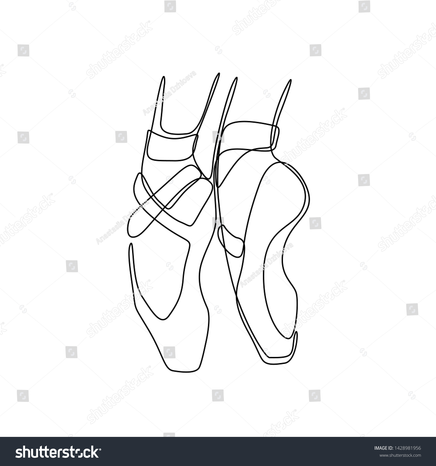 Pointe Shoes Continuous Line Drawing Ballet Stock Vector (Royalty Free