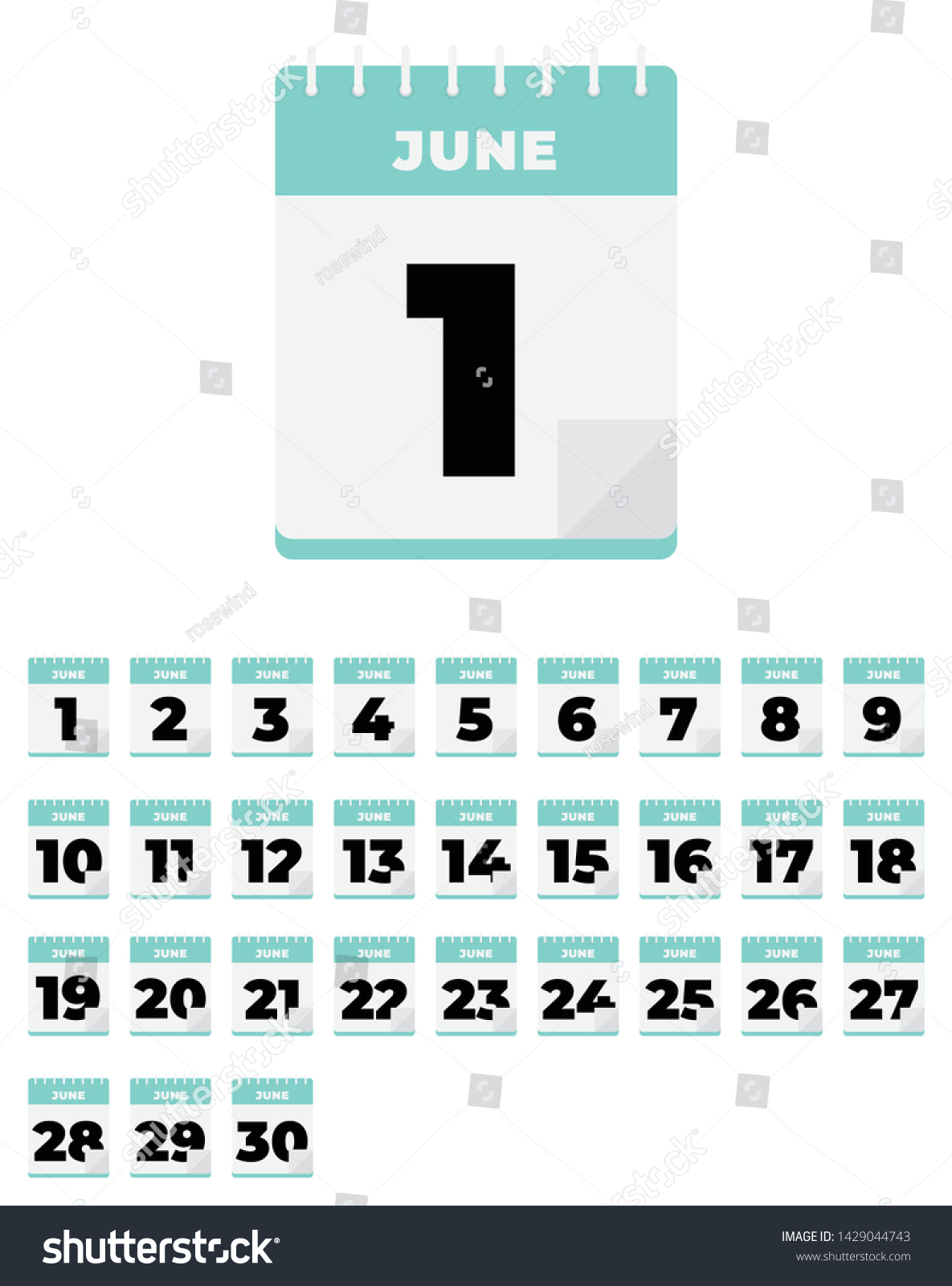 June Vector Flat Daily Calendar Set Stock Vector (Royalty Free ...