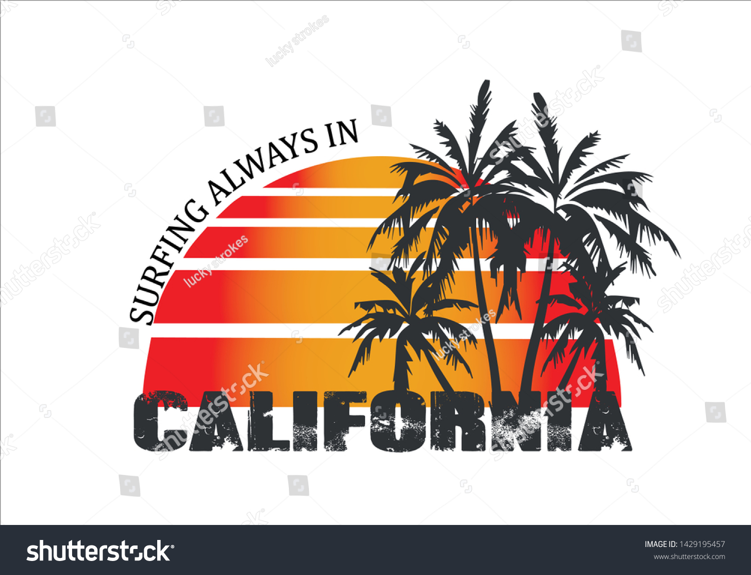 Sunrise California Palm Tree Slogan Sun Stock Vector (Royalty Free ...