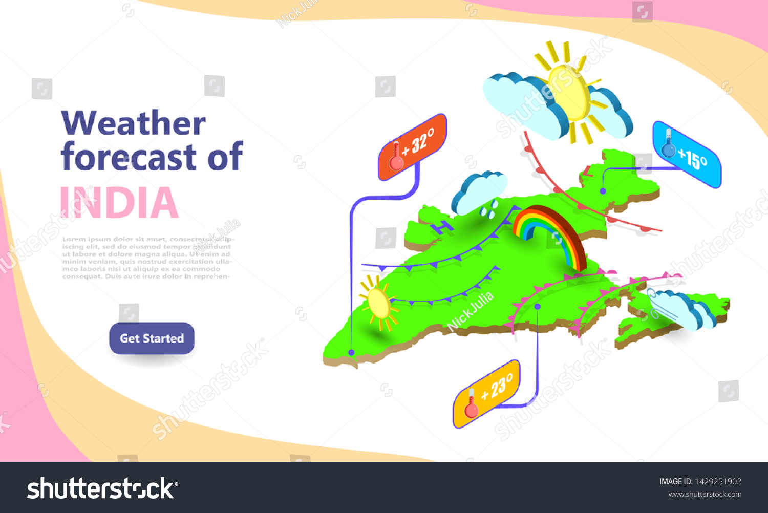 Weather Forecast Map India Isometric Set Vector có sẵn (miễn phí bản