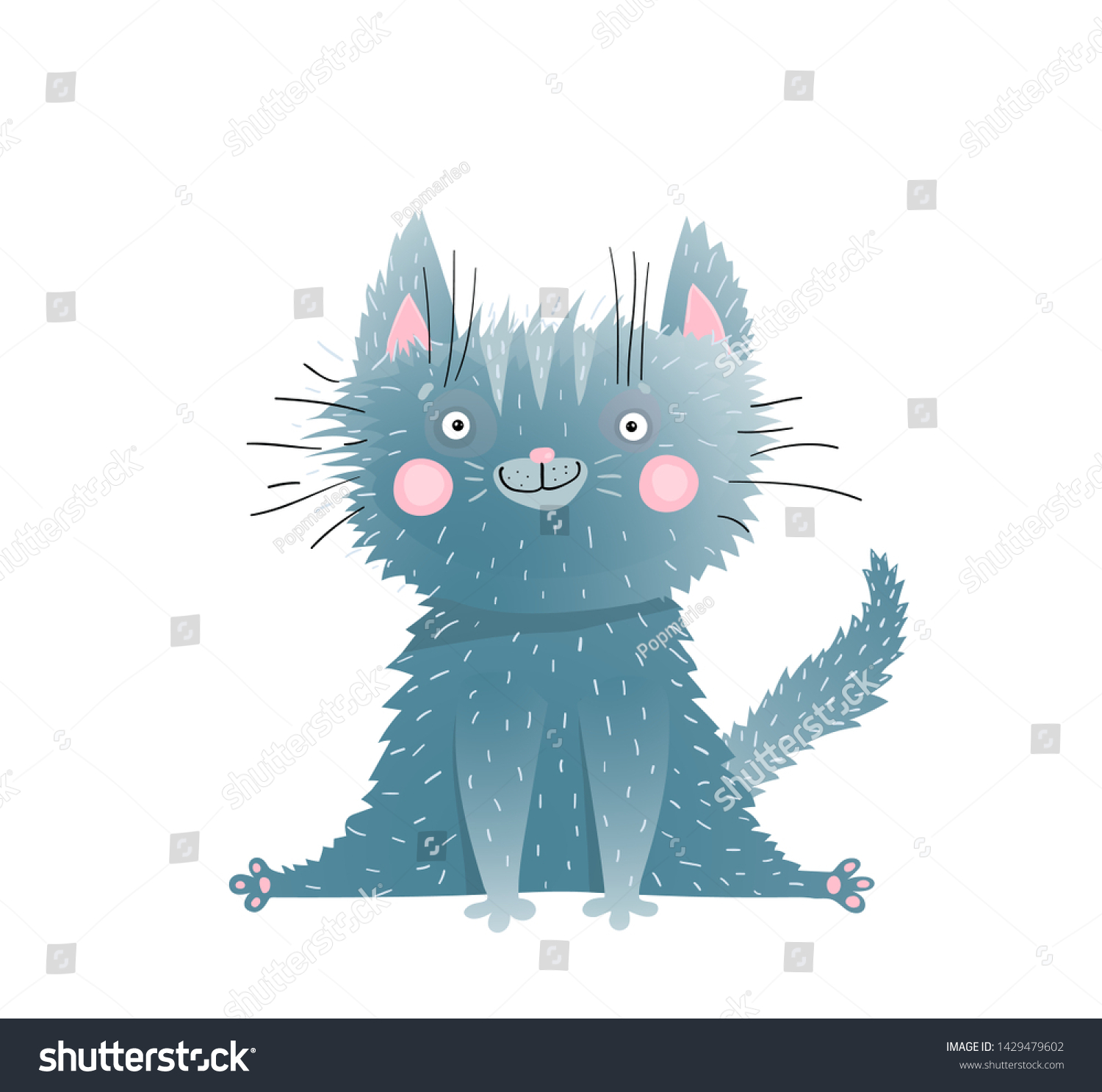 Little Cute Adorable Kitten Sitting Watercolor Stock Vector (Royalty ...