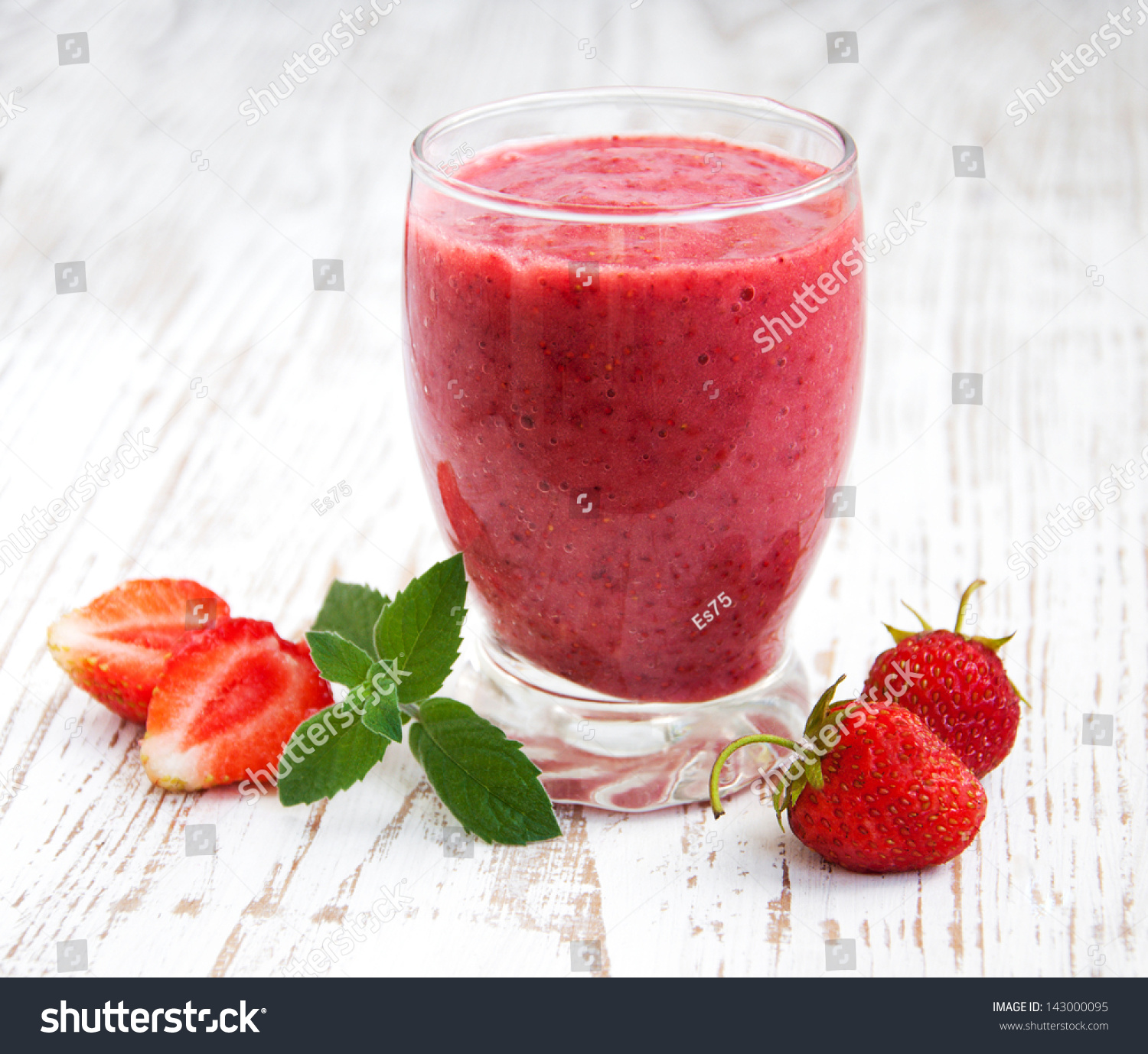 Glass Strawberry Smoothie On Wooden Background Stock Photo 143000095 ...