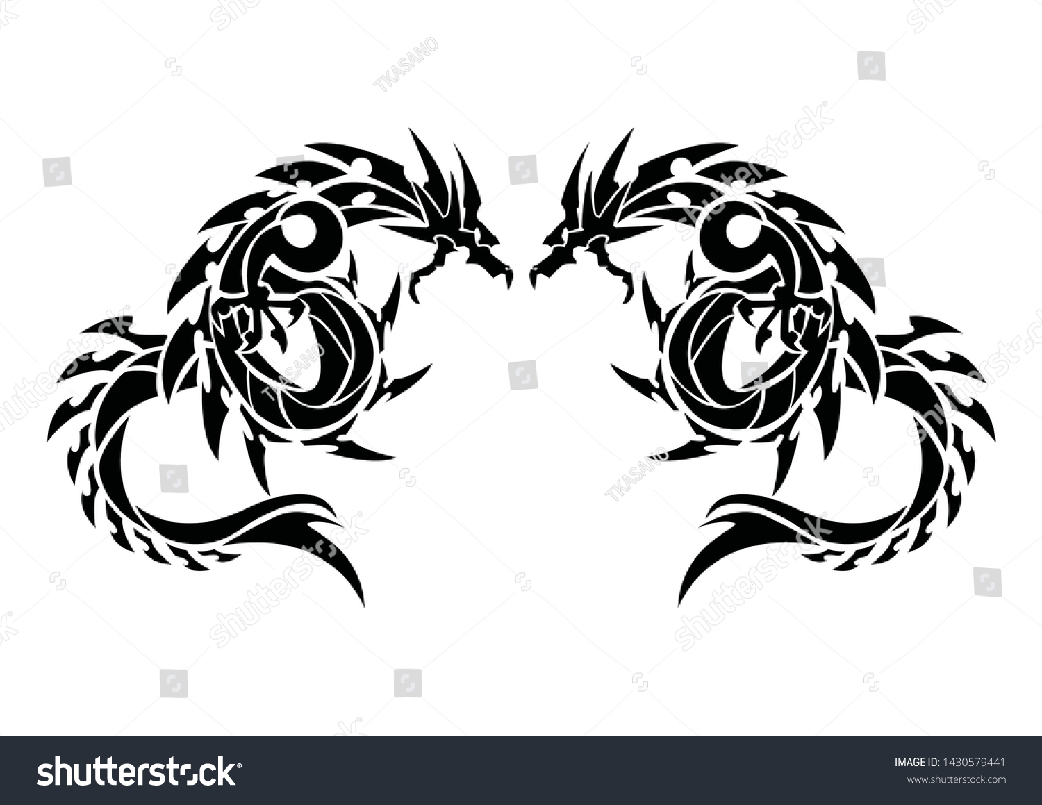 Art Two Dragonstribal Dragons Tattoo Stock Vector Royalty Free 1430579441 Shutterstock 9051