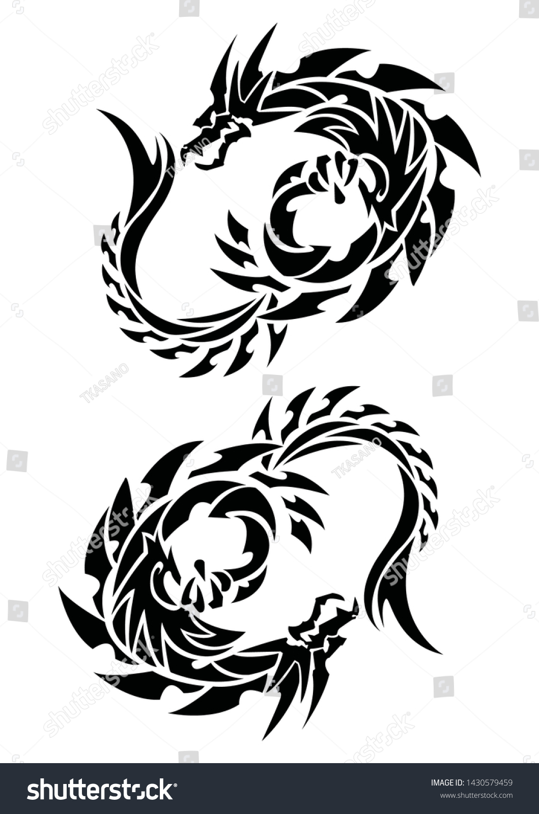 Art Two Dragonstribal Dragons Tattoo Stock Vector Royalty Free 1430579459 Shutterstock 1517