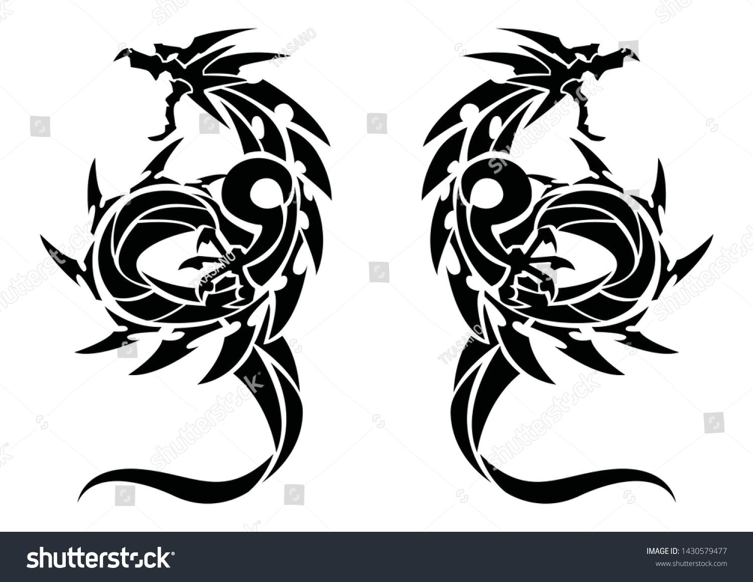 Art Two Dragonstribal Dragons Tattoo Stock Vector Royalty Free 1430579477 Shutterstock 0075