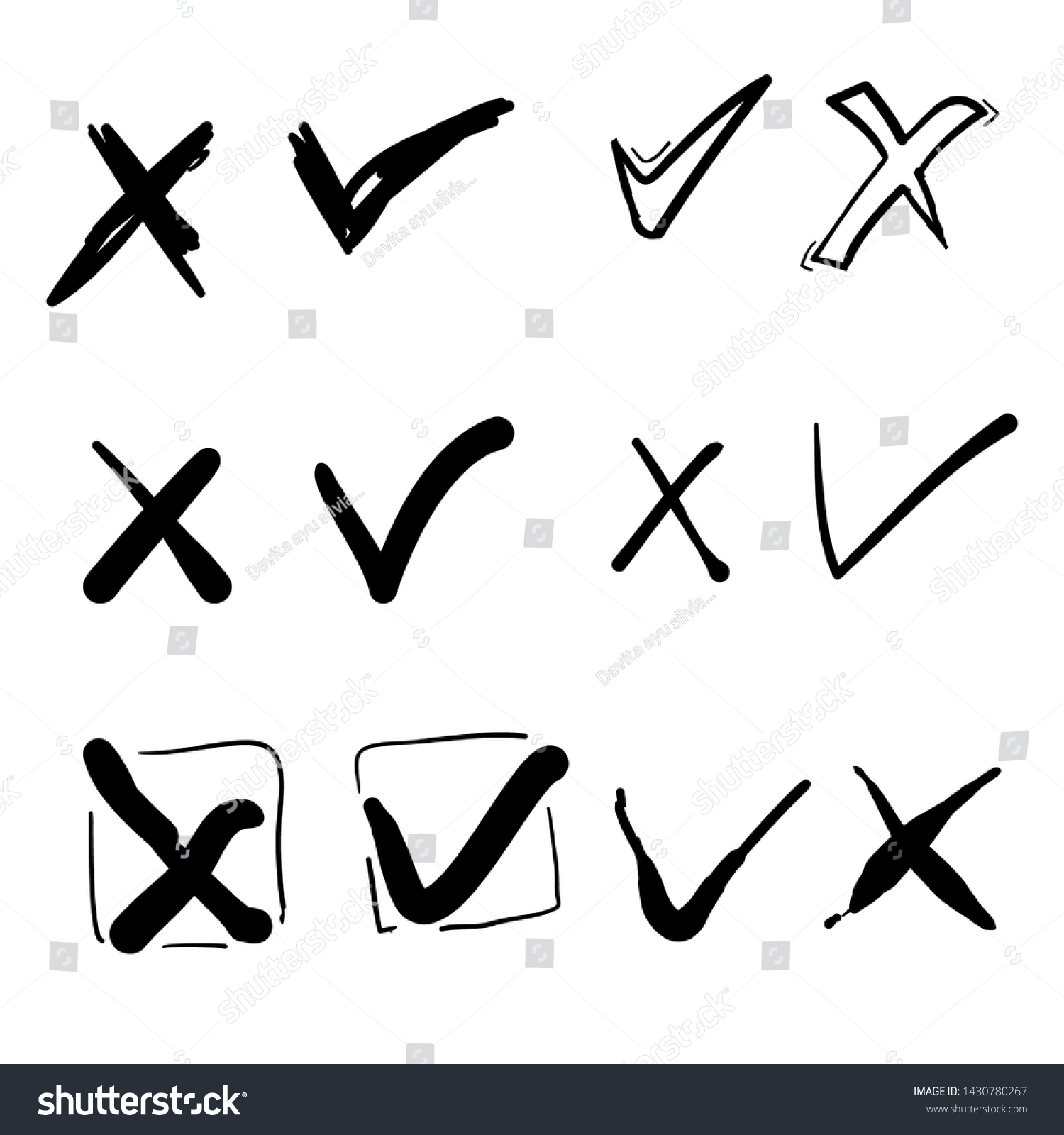 Hand Drawn Check Mark Icon Set Stock Vector (Royalty Free) 1430780267 ...