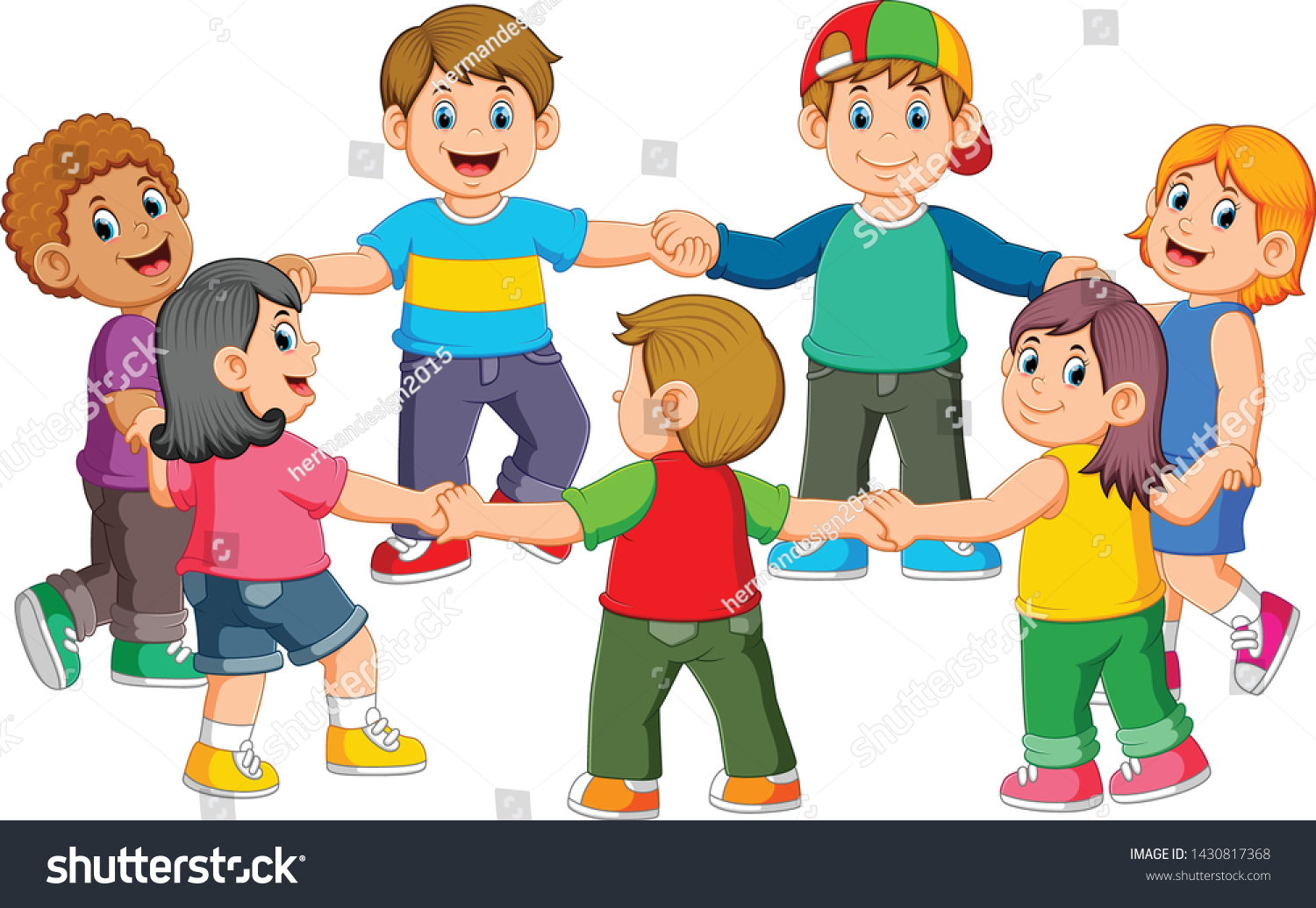 Children Holding Each Other Making Round Stock Vector (Royalty Free ...