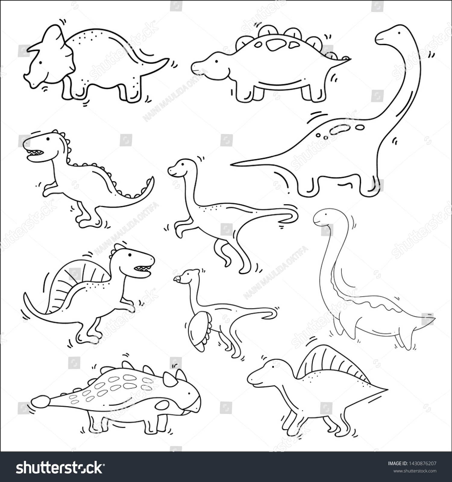 Drawn Dinosaur Theme Doodle Collection White Stock Vector (Royalty Free ...