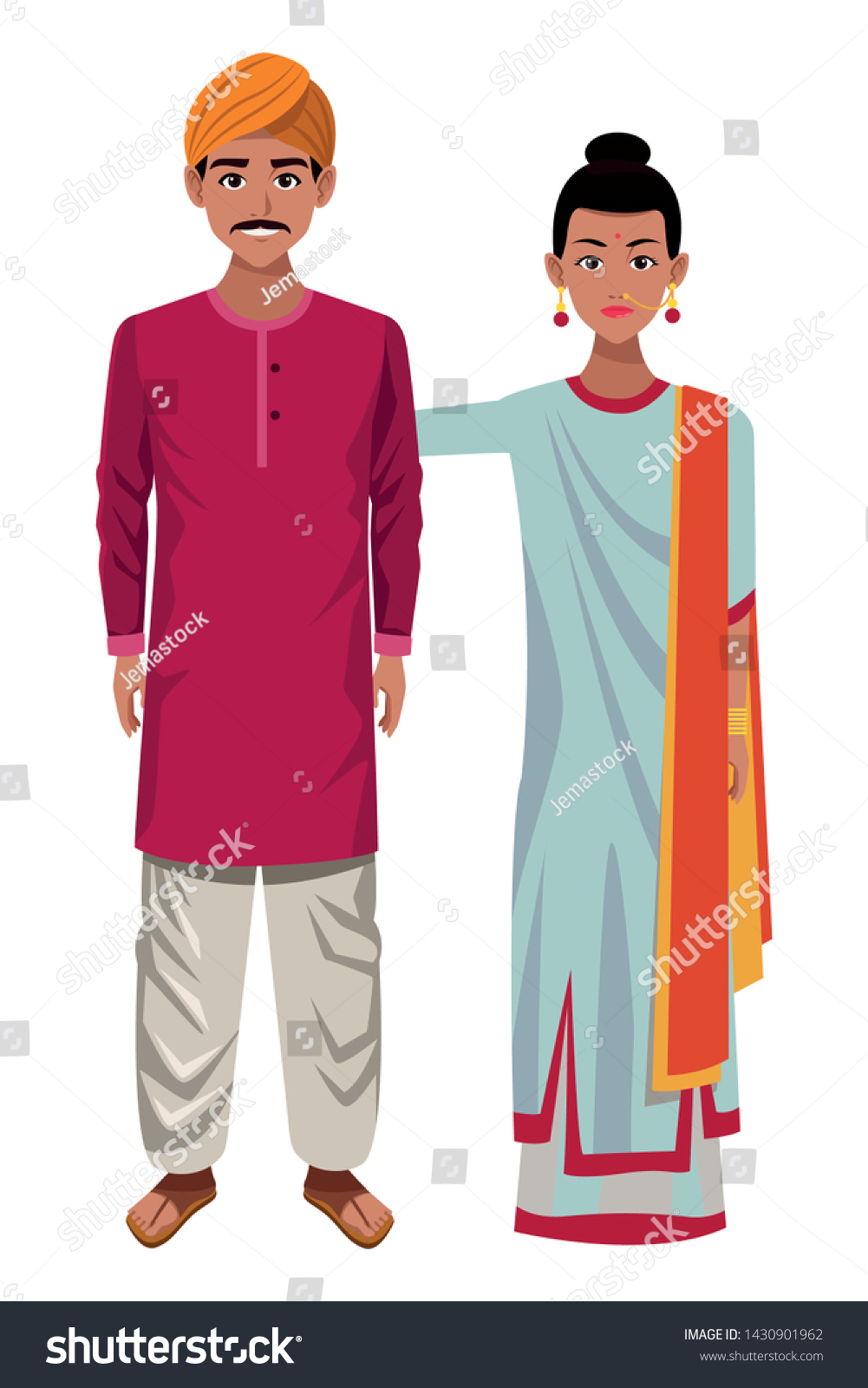 Indian Couple Wearing Traditional Hindu Clothes Stock Vector (Royalty ...