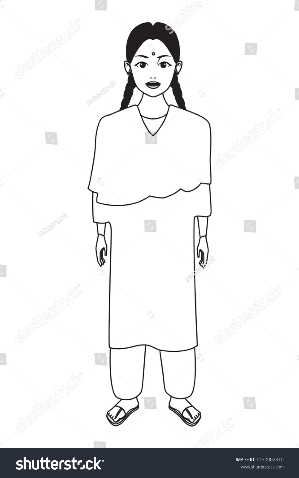 Indian Young Girl Braid Wearing Traditional Stock Vector (Royalty Free ...