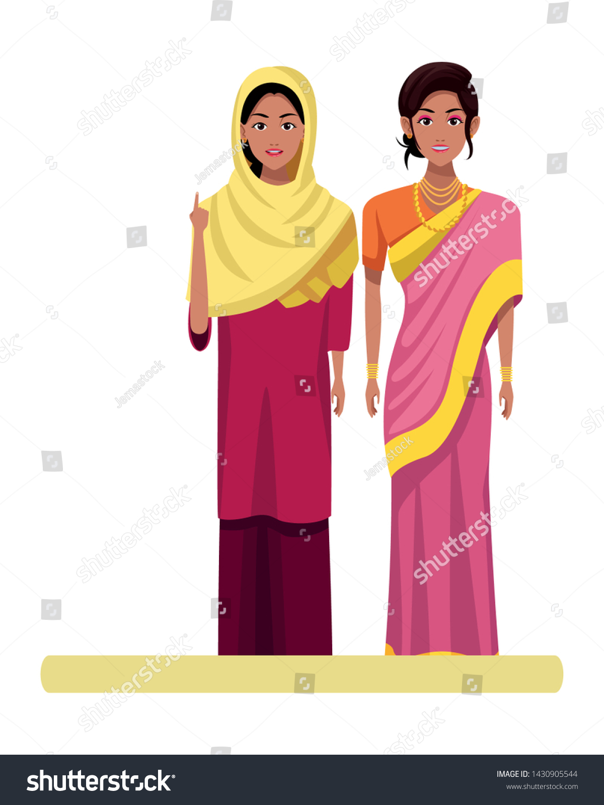 Indian Women Wearing Traditional Hindu Clothes Stock Vector (Royalty ...