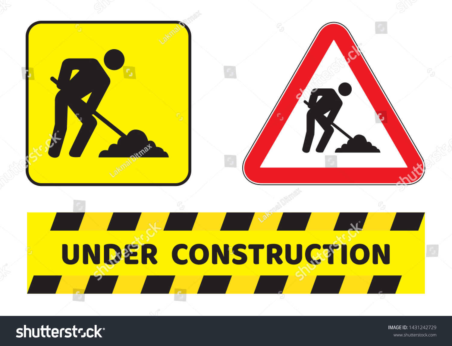 Under Construction Sign Collection Drawing By Stock Vector (Royalty ...