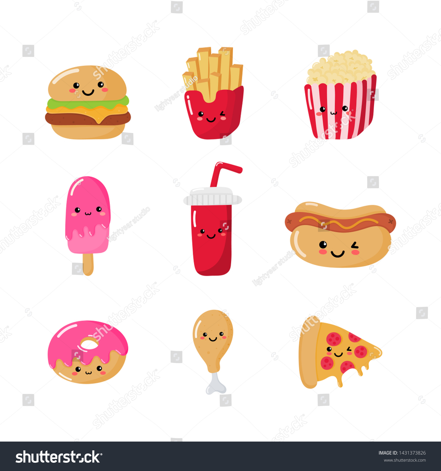 Set Cute Funny Fast Food Kawaii Stock Vector (Royalty Free) 1431373826 ...