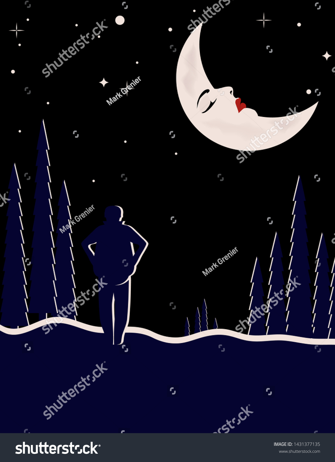 sleeping man in the moon clipart