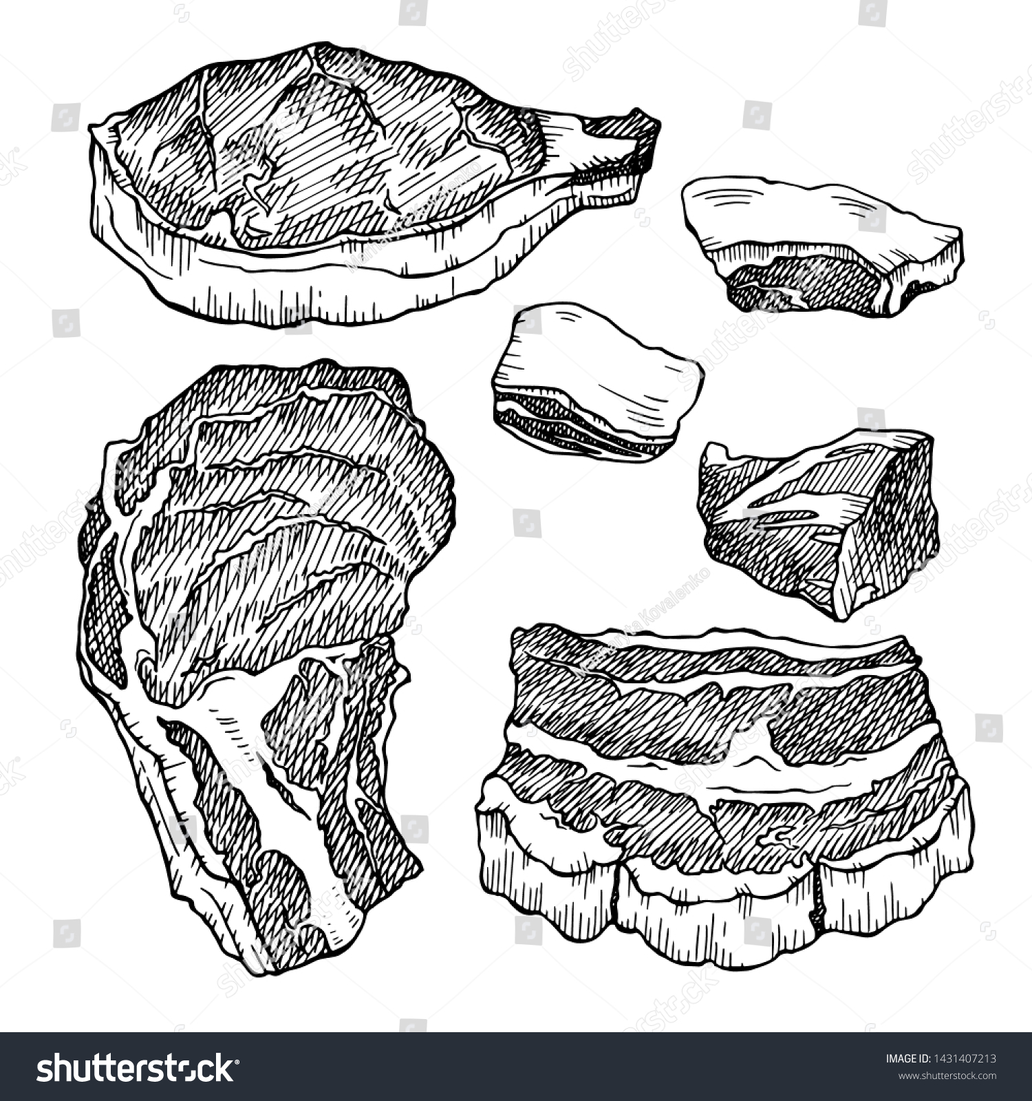 Pork Hand Drawn Sketch Meat Isolated Stock Vector (Royalty Free ...