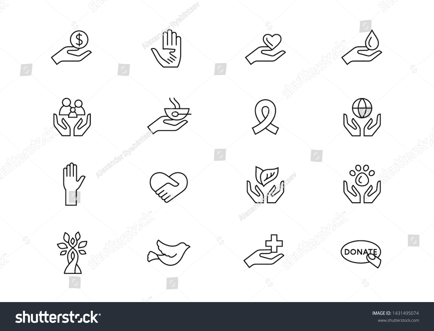 Editable Stroke Charity Donation Thin Line Stock Vector (Royalty Free ...