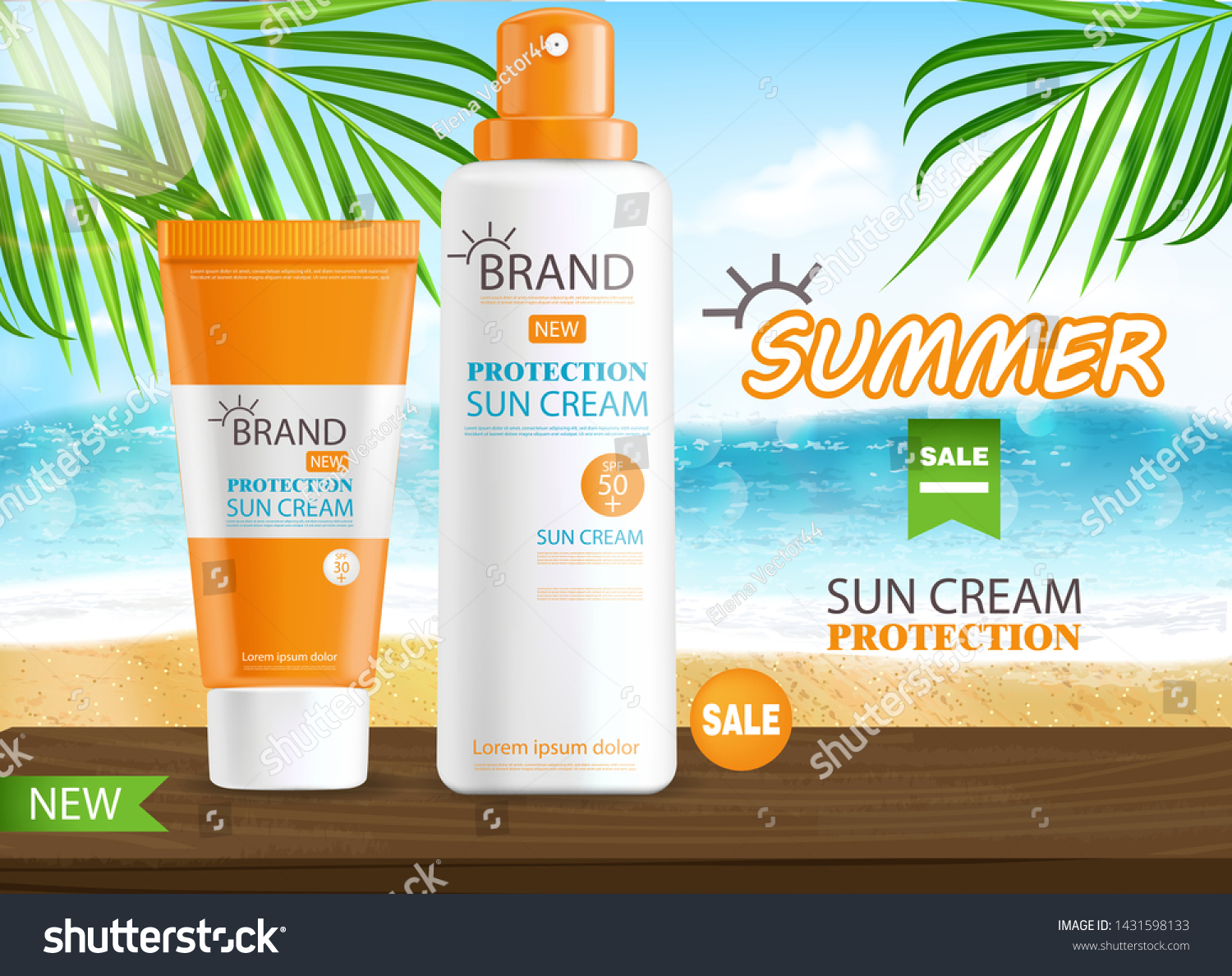 Sun Cream Bottle Realistic Isolated Sea Stock Vector (Royalty Free ...