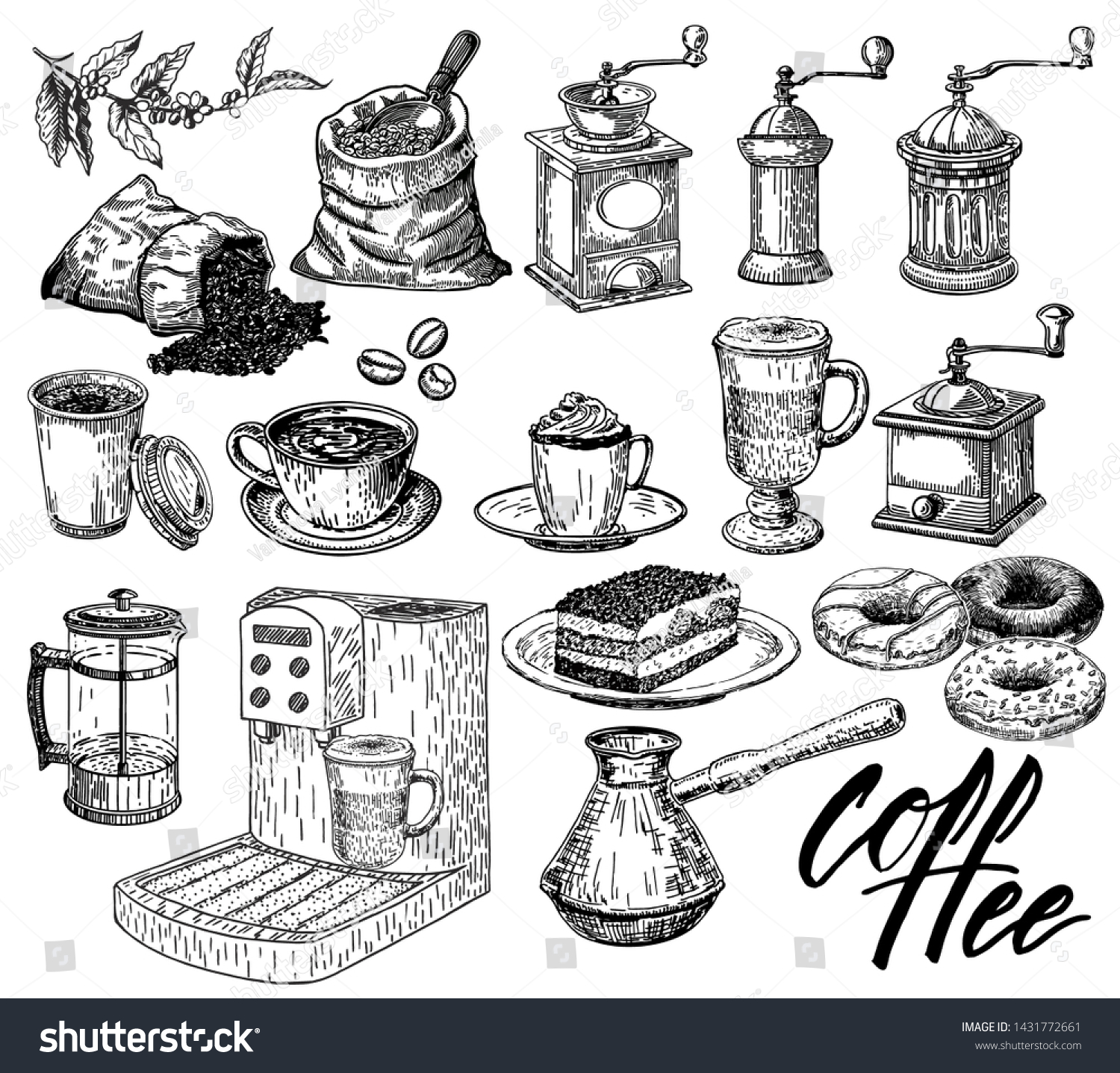 Coffee Big Sketch Set Hand Drawn Stock Vector (royalty Free) 1431772661 