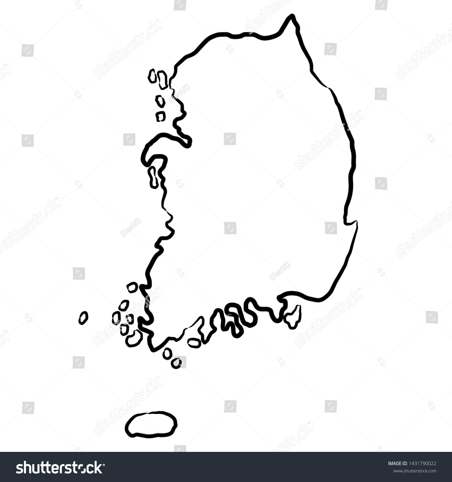 Stock Vector South Korea Map From The Contour Black Brush Lines Different Thickness On White Background Vector 1431790022 