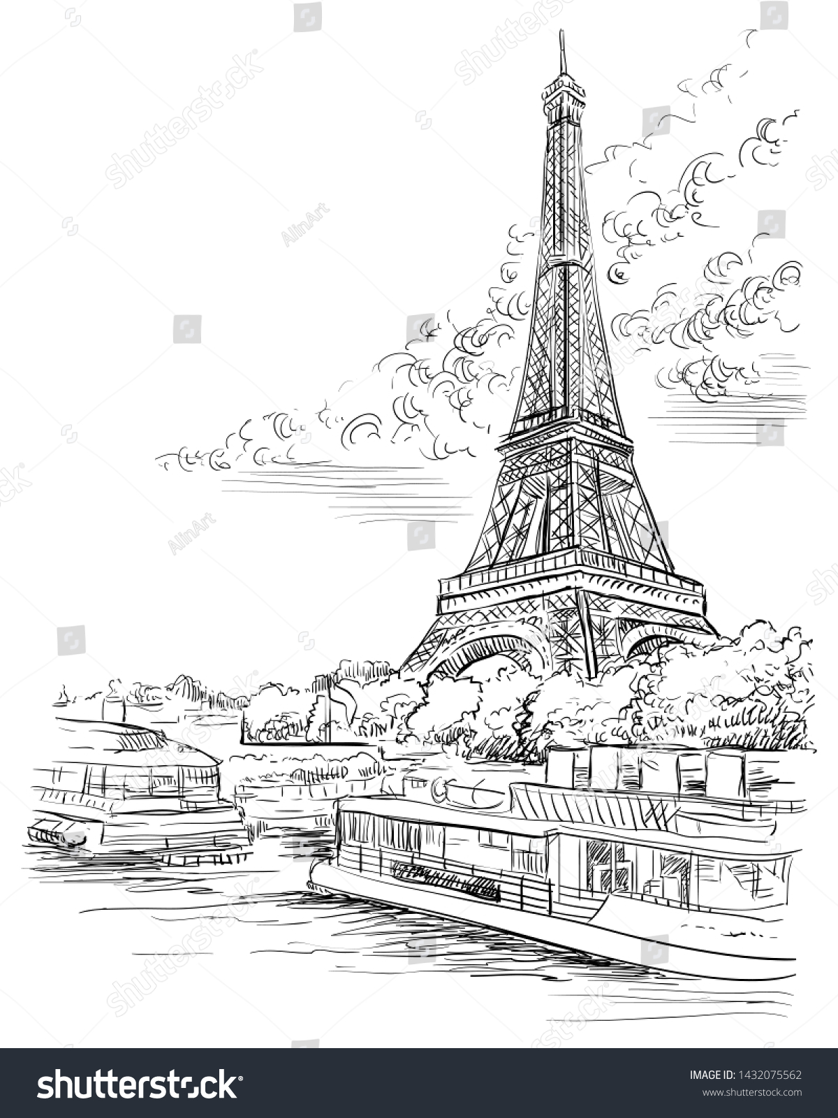 Vector Hand Drawing Illustration Eiffel Tower Stock Vector (Royalty ...