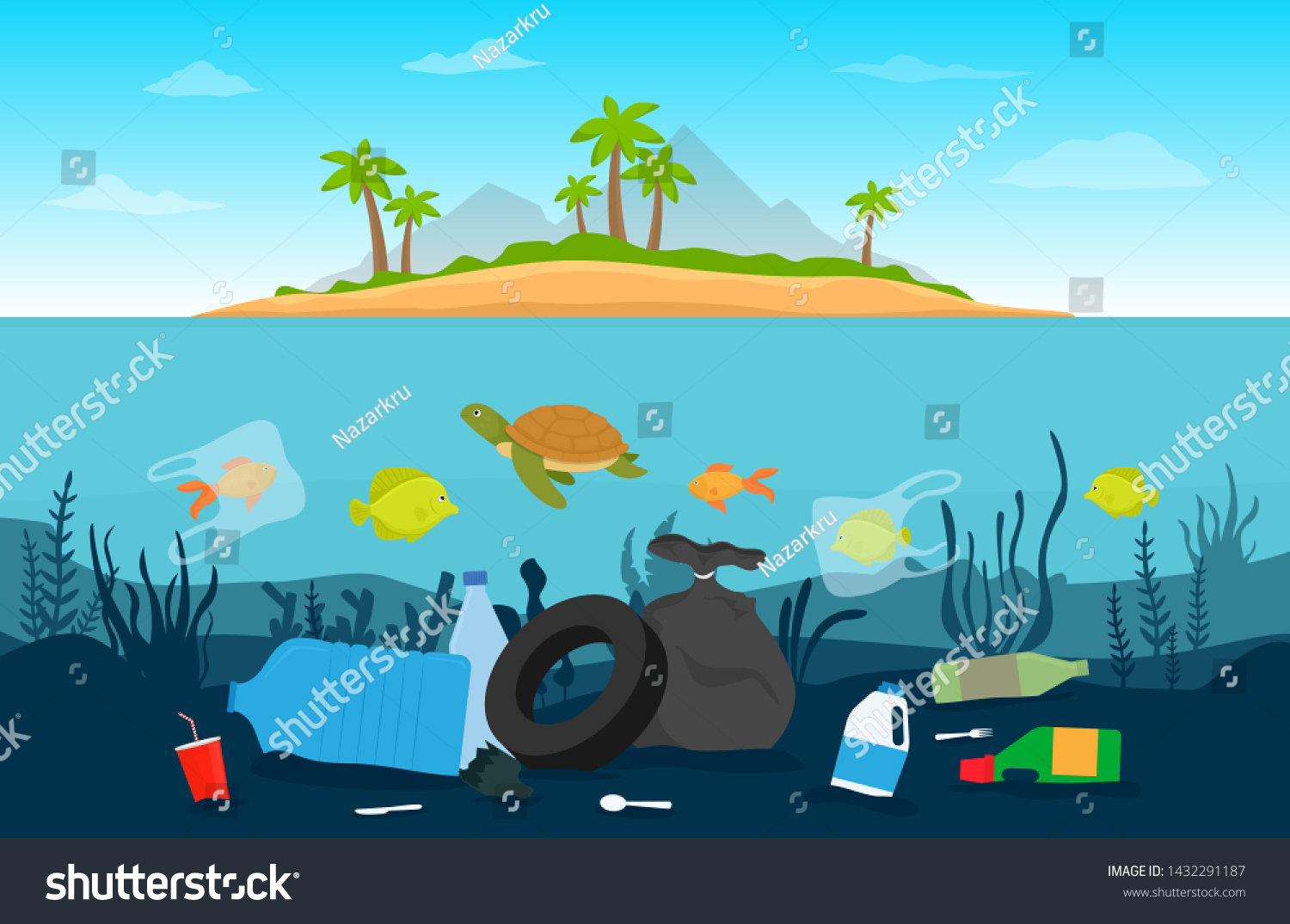 Pollution Plastic Garbage Underwater Environmental Disaster Stock 