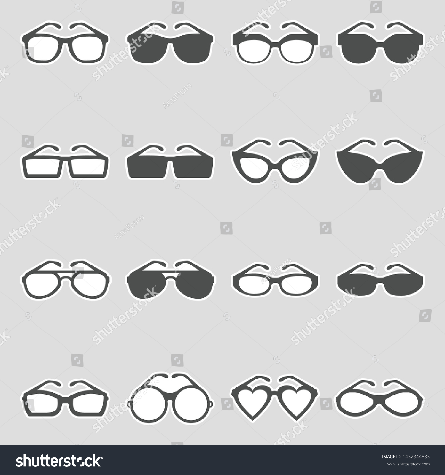 Glasses Icons Set 2 Sticker Design Stock Vector Royalty Free 1432344683 Shutterstock 8814