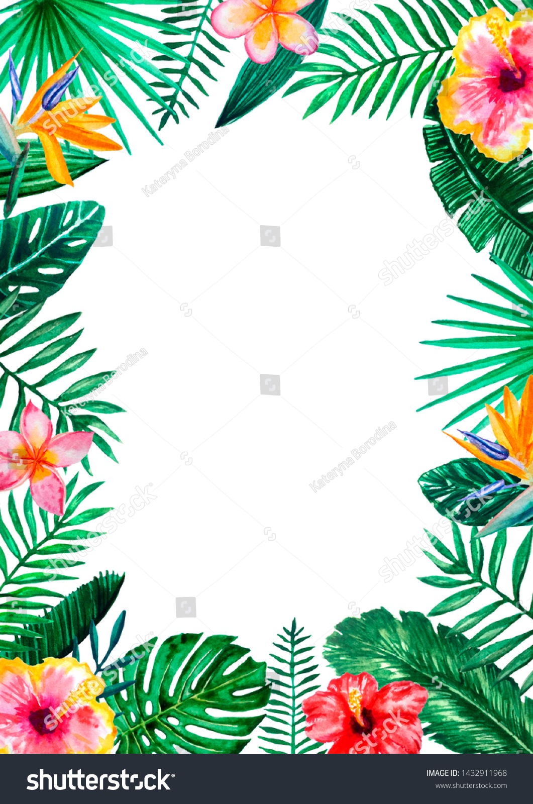 Watercolor Tropical Floral Illustration Flower Leaf Stock Illustration ...