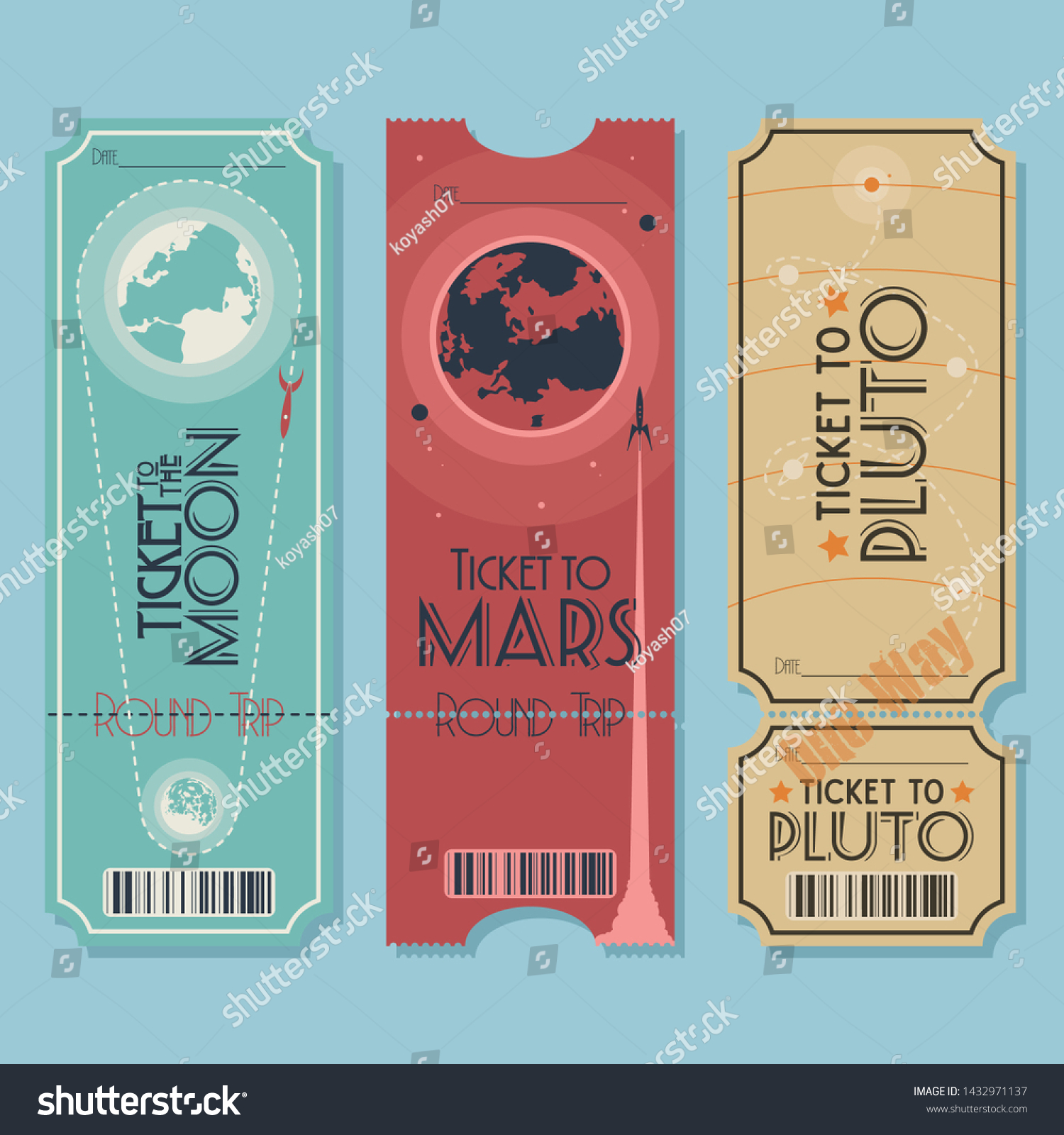 Tickets Space Travel Moon Mars Pluto: stockvector (rechtenvrij) 1432971137.
