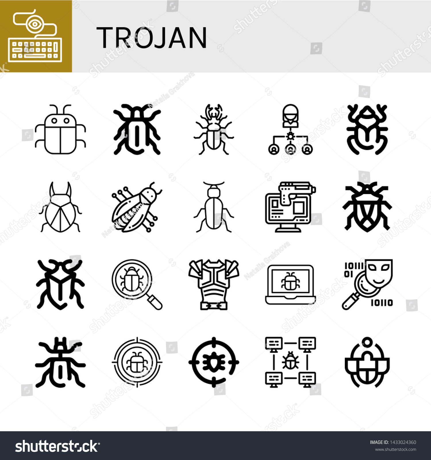 Regularmente empeñar Sin lugar a dudas Set Trojan Icons Such Keylogger Bug: vector de stock (libre de regalías)  1433024360 | Shutterstock
